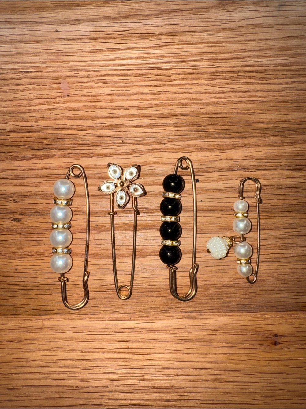 SHEIN Gold-Tone Safety Pin Hair Charm Set with Pearl, Black & Crystal Accents
